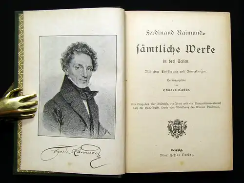 Catle Ferdinand Raimunds sämtliche werke 3 Teile in 1 Band um 1895 Lyrik js