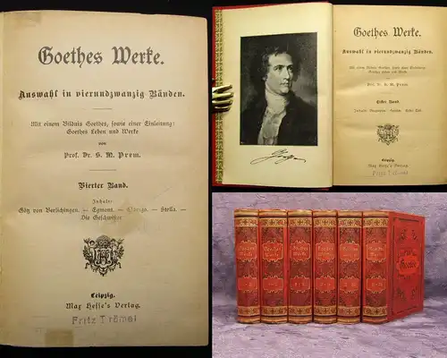Prem Goethes Werke Auswahl in vierundzwanzig Bänden 24 Bde. in 6  um 1895 js