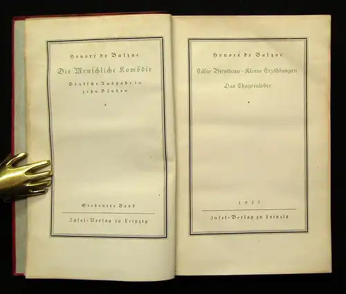 Honore De Balzac Insel- Verlag Bd. 7-8 1925 Ledereinband Erzählungen Romane js