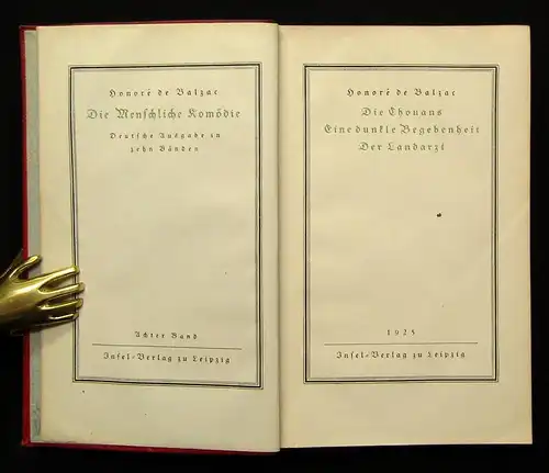 Honore De Balzac Insel- Verlag Bd. 7-8 1925 Ledereinband Erzählungen Romane js