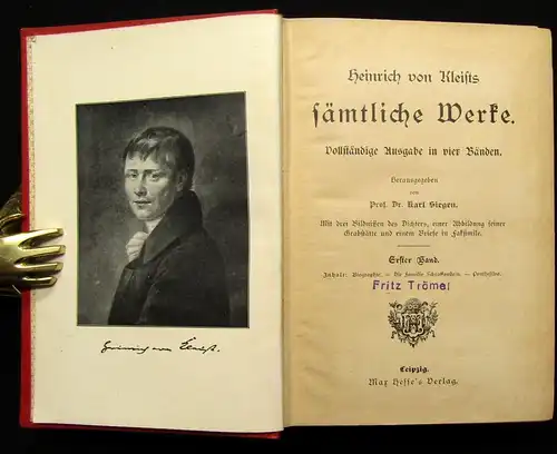 siegen, Karl Heinrich von Kleists sämtliche Werke 4 Theile in 1 Band um 1895  js