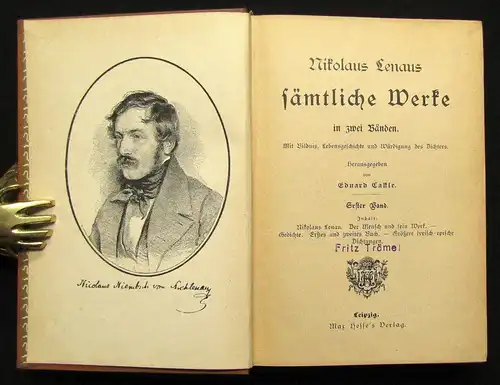 Castle Nikolaus Lenaus sämtliche Werke 2 Teile in 1 Bd. 1895 Bildnis Geschichte