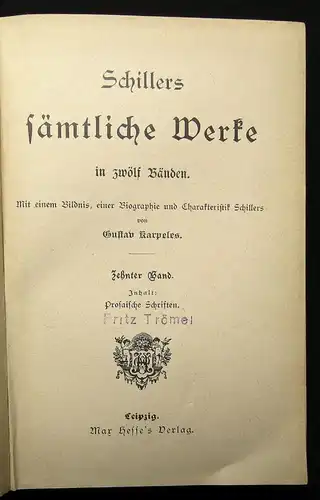 Karpeles Schillers sämtliche Werke 12 Bde. in 4 um 1895 Klassiker Biographie