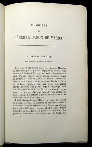 Memoires Du General Bon De Marbot 3 Bde. um 1890 Kopfgoldschnitt dekorativ js