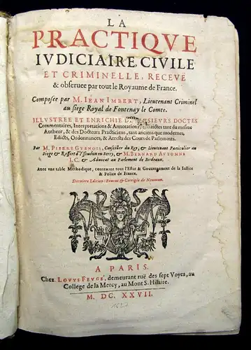 Imbert,Jean La Practique Ivdiciaire,Civile 2 juristische Werke in 1 Band 1627 js