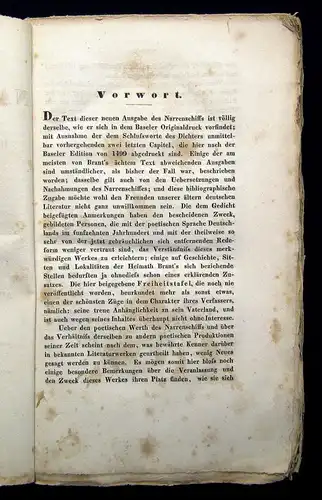 Brant Das Narrenschiff nebst dessen Freiheitstafel 1829 Neue Ausgabe Lyrik js