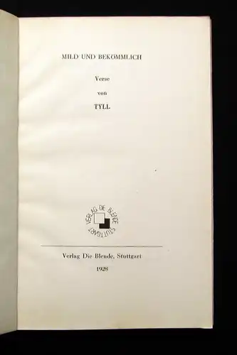 Tyll Mild und Bekömmlich Verse 1928 Belletristik Literatur Lyrik mb