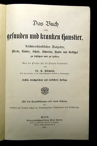 Steuert Das Buch vom gesunden und kranken Haustier 1914 Wissen Tierarzt mb