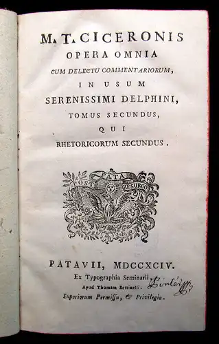 Ciceronis Opera Omnia 1794 2. Bd. apart Latein Delphine Naturwissenschaften mb