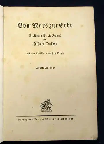 Daiber Vom Mars zur Erde o. J. um 1920 seltene OA Belletristik Geschichten  mb