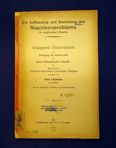 Lehmann Die Auffassung und Gestaltung des Napoleonproblems im engl Drama 1931 mb