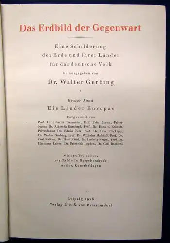 Gerbing Das Erdbild der Gegenwart 2 Bde. 1926 Die Länder Europas Landeskunde  js