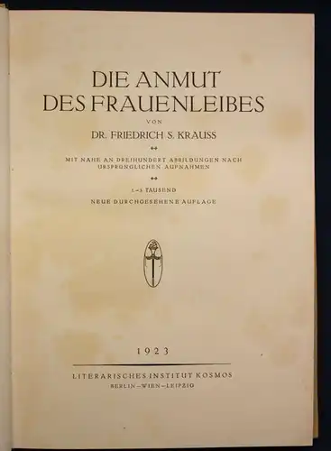 Krauss Die Anmut des Frauenleibes 1923 Erotik Erotika Kunst Kultur sf