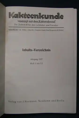 Kakteenkunde Jahrgang 1937 Heft 1- 12 Natur Wissen  Botanik Pflanzenkunde js