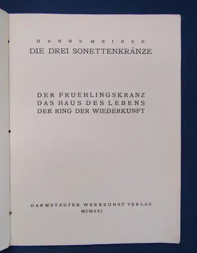 Meinke Die drei Sonettenkränze1921 Der Frühlingskranz Haus des Lebens Lyrik js