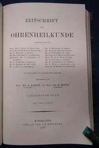 Knapp/ Moos Zeitschrift für Ohrenheilkunde 13.& 14. Band 1884 Medizin Wissen sf