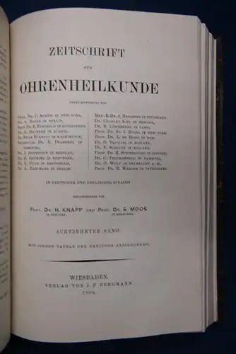 Knapp/ Moos Zeitschrift für Ohrenheilkunde 17.& 18. Band 1887 Medizin Wissen sf