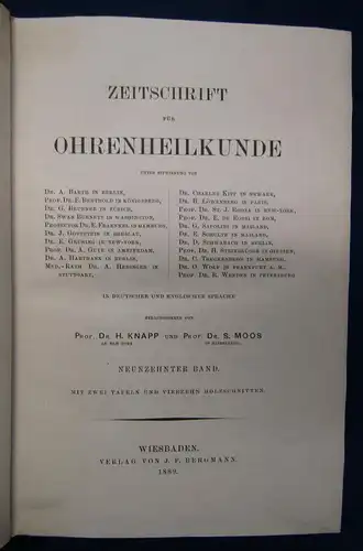 Knapp/ Moos Zeitschrift für Ohrenheilkunde 19.& 20. Band 1889 Medizin Wissen sf