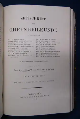 Knapp/ Moos Zeitschrift für Ohrenheilkunde 19.& 20. Band 1889 Medizin Wissen sf