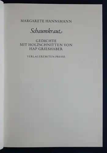 Hannsmann Schaumkraut 1980 Emeriten-Presse Exemplar 1578 von 2000 Gedichte sf