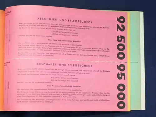 Betriebsanleitung/ Scheckheft Auto Union 1000 Coupe, Coupe S, Limousine 1959 js