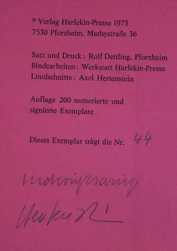 Verlaine Freundinnen, Szenen 1975 Harlekin-Presse Exemplar 44 von 200 sf