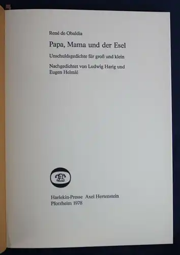 Obaldia Papa, Mama und der Esel 1978 Harlekin-Presse Exemplar 36 von 220 sf