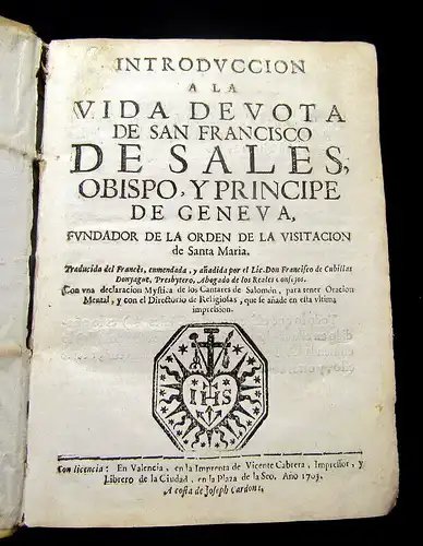 Santo, Francisco de Sales 1703 INTRODUCCIÓN A LA VIDA DEVOTA DE SAN FRANCISCO...