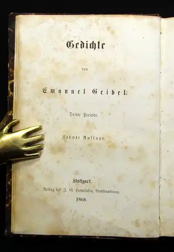 Geibel Gedichte-Neue Gedichte 1868 10.Auflage Belletristik Literatur Lyrik mb