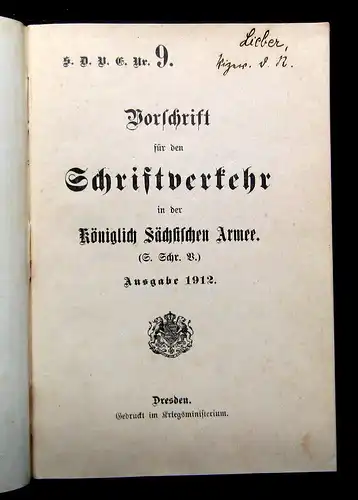 Vorschrift für den Schriftverkehr in der königl. sächs. Armee 1912 Geschichte mb