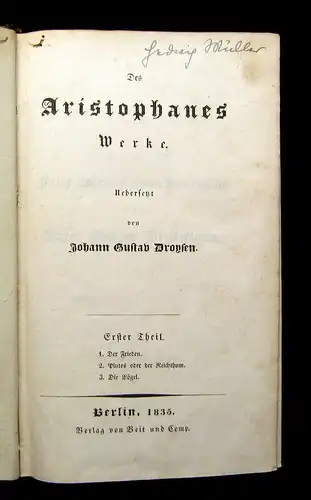 Aristophanes Droysen Des Aristophanes Werke 1835 Belletristik Literatur mb