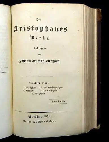 Aristophanes Droysen Des Aristophanes Werke 1835 Belletristik Literatur mb