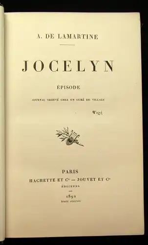 Lamartine Jocelyn Episode 1892 Belletristik Lyrik Literatur js