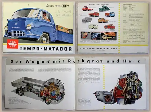 Werbeprospekt Broschüre Plakat Tempo Matador Lastwagen Transporter um 1955 xz