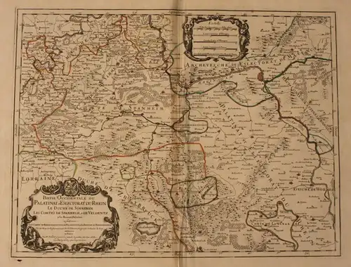 Orig. grenzkol. Kupferstichkarte "Partie Occidentale du Palatinat" 1700 sf