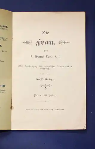 P. Wenzel  Die Frau um 1900 Christentum Kirche Katholisch Christlich Gebet  js