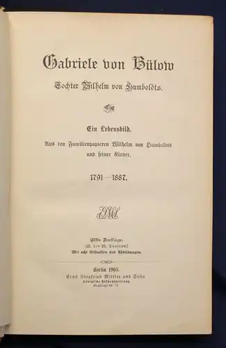 Gabriele von Bülow Tochter Wilhelm von Humboldts 1905 Lebensbild Geschichte sf