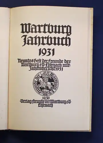Wartburg Jahrbuch 1931 2. Band Jahresbericht Ortskunde Landeskunde js