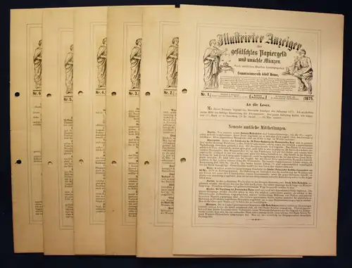 Henze Illustrierter Anzeiger über gefälschtes Papiergeld 6 Hefte 11. Jhg 1875 sf