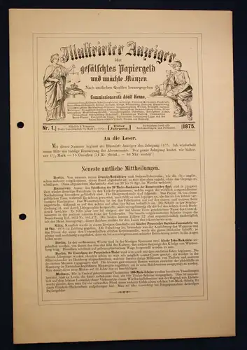 Henze Illustrierter Anzeiger über gefälschtes Papiergeld 6 Hefte 11. Jhg 1875 sf