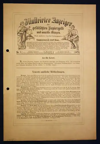 Henze Illustrierter Anzeiger über gefälschtes Papiergeld 6 Hefte 9. Jhg 1873 sf