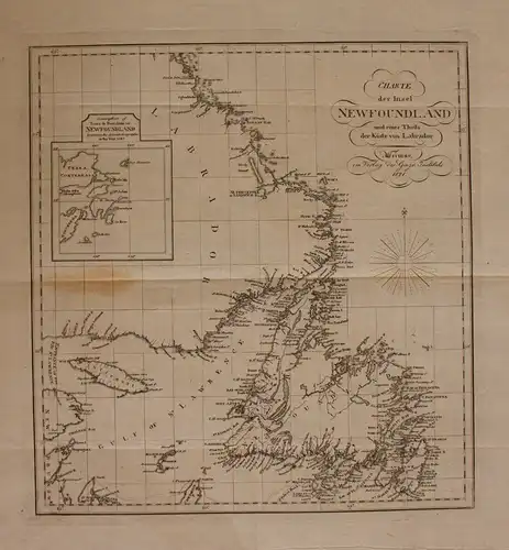 Orig. Kupferstichkarte "Charte der Insel Newfoundland & Teil Labrador" 1821 sf