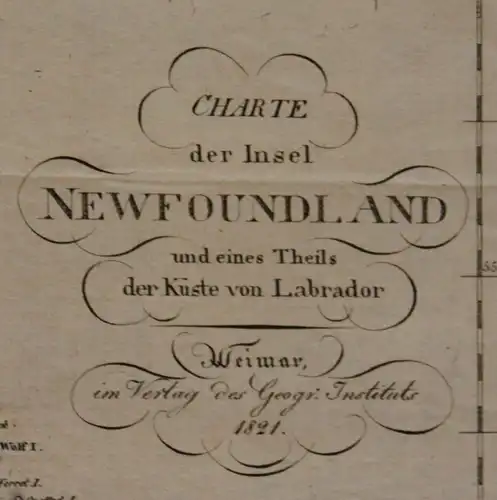 Orig. Kupferstichkarte "Charte der Insel Newfoundland & Teil Labrador" 1821 sf