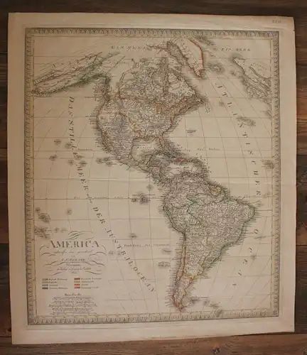 Original grenzkolorierte Stahlstichkarte "America" um 1850 Grafik Geografie sf