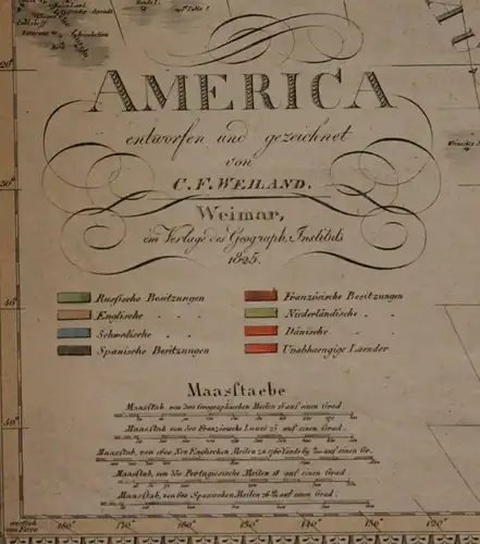 Original grenzkolorierte Stahlstichkarte "America" um 1850 Grafik Geografie sf