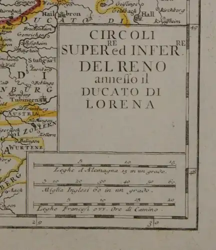 Orig. grenzkol. Kupferstichkarte "Circoli super ed infer. annessi" um 1750 sf