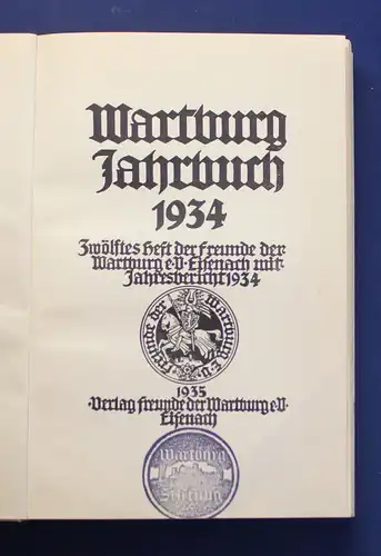 Wartburg Jahrbuch 1934 Original Pergament  Zwölftes Heft  Jahresbericht js