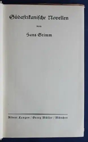 Grimm Südafrikanische Novellen 1913 Belletristik Literatur Klassiker sf