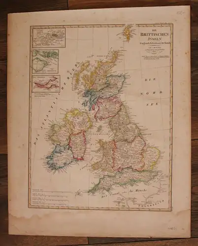 Original kolorierte Stahlstichkarte "Die Britischen Inseln " um 1850 Kunst sf