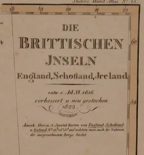 Original kolorierte Stahlstichkarte "Die Britischen Inseln " um 1850 Kunst sf